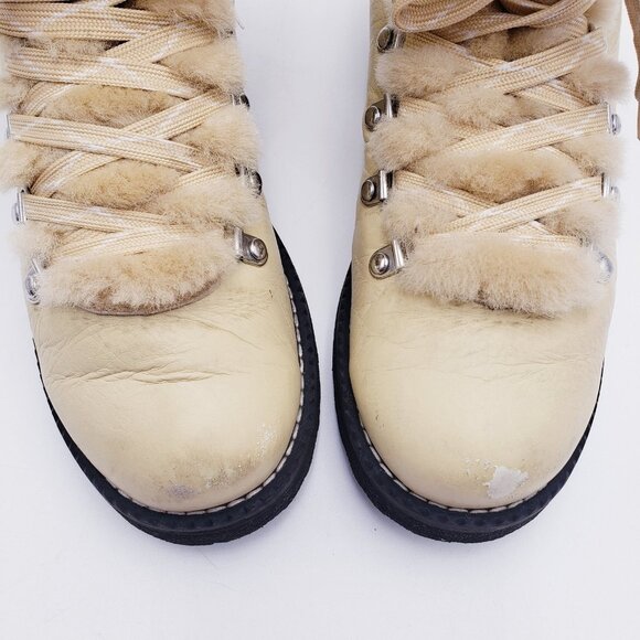 J. Crew Leather Shearling Lug Sole Nordic Ankle Hiker Boot Soft YellowCol Size 9 - Picture 7 of 10